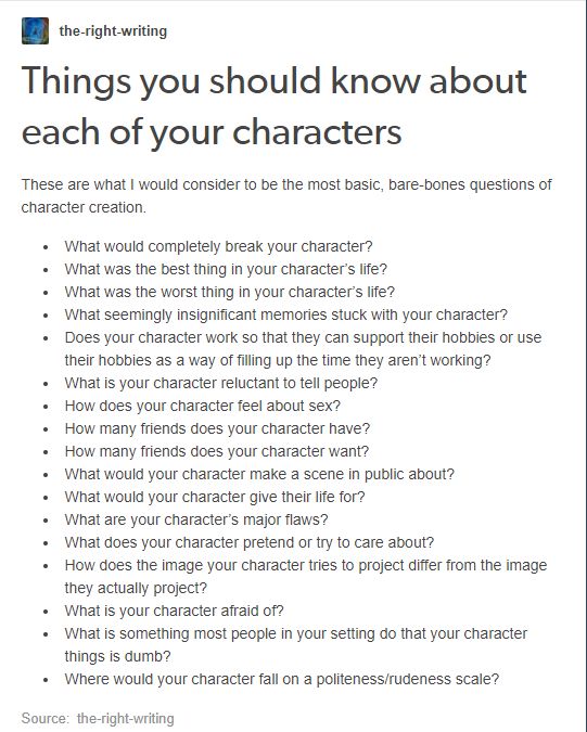 an email message with the words, things you should know about each of your characters