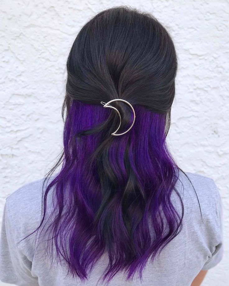 Purple Peekaboo Highlights, Purple Peekaboo Hair, Purple Brown Hair, Hidden Hair Color, Peekaboo Hair Colors, Underlights Hair, Peekaboo Highlights, Hair Color Underneath, Peekaboo Hair