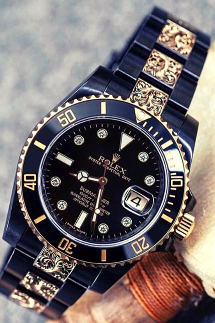 Rolex Submariner Leather, Rolex Submariner Gold, Custom Rolex, Black Rolex, Rolex Datejust Ii, Fancy Watches, Watches Rolex, Expensive Jewelry Luxury, Gold Rolex