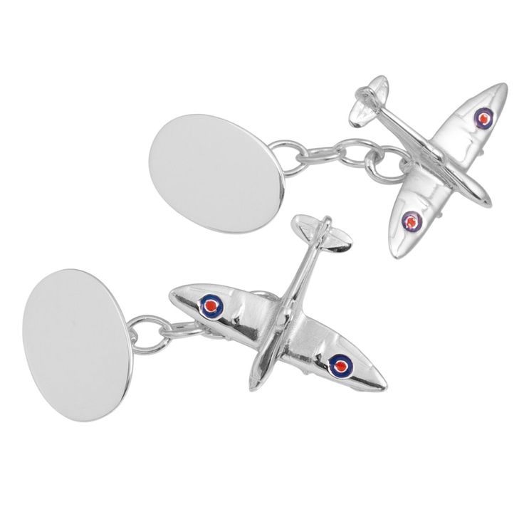 Silver Spitfire Cufflinks   These cufflinks are inspired by one of the most iconic planes of the last century and make an outstanding gift for history lovers, aviation enthusiasts, and servicemen. Engraving We can engrave a name, date, or initials onto the oval back of the cufflinks, allowing you to add a personal touch that is sure to be cherished for years to come. Hallmarking Our silver spitfire cufflinks are fully hallmarked to ensure their authenticity and quality. Delivered to you in our Hersey & Son cufflink box, these cufflinks come with a polishing cloth and care card, making them an ideal gift for a special occasion. Product details Style: Silver Spitfire Cufflinks Material: 925 sterling silver Dimensions: 24 x 19mm Personalisation: Engraving available  Hallmarking: Fully hallmar Spitfire Plane, Cufflink Box, Silver Cufflinks, The Wings, Silver Gifts, Chain Link, Silver Chain, Ideal Gift, Cufflinks