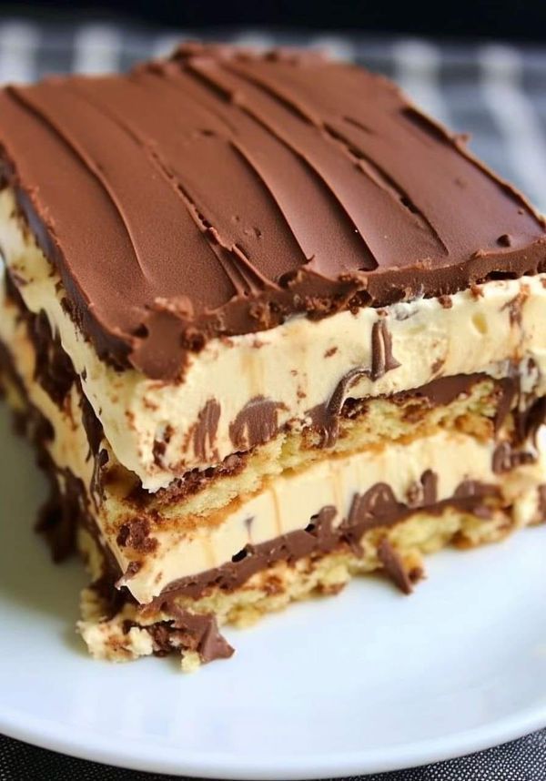 two pieces of cake on a plate with chocolate and white frosting in the middle