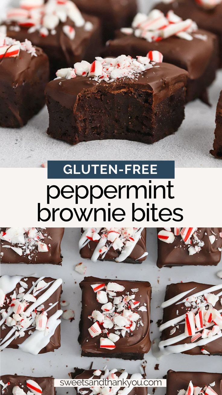 chocolate peppermint brownie bites with white and red sprinkles on top