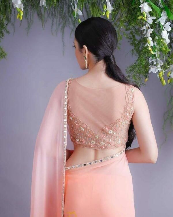 Fancy Saree Blouse Back Neck Designs for Indian Women - K4 Fashion Net Saree Blouse Designs, Net Saree Blouse, Ombre Saree, Netted Blouse Designs, Vine Border, Blouse Designs Catalogue, Pearl Work, Saree Blouse Neck Designs, Backless Blouse Designs