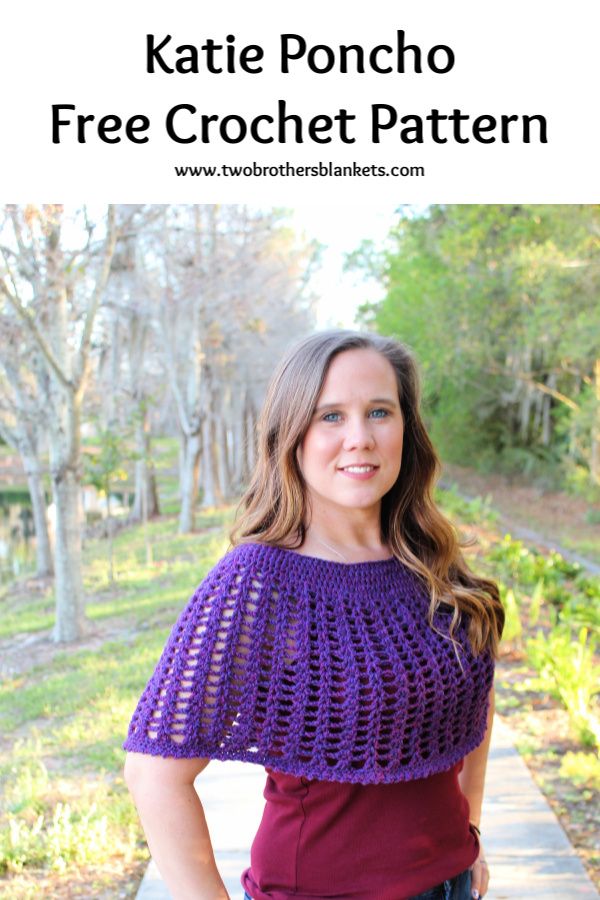 a woman wearing a purple crochet top with text overlay that says, free pattern