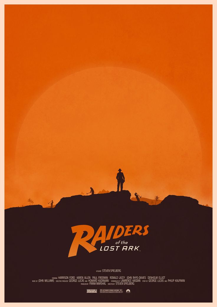 a movie poster for the film raiders lost ark with a man standing on top of a hill