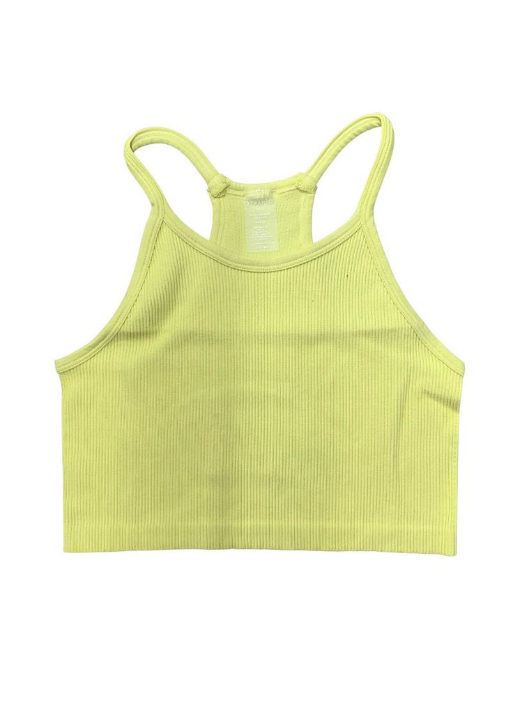 Everyone needs at least one of these go to Thick Rib Essential Racerback Halter Crop Cami's. They are a One Size Fits All One size fits S-XL Perfect tank to dress up or down Fabric: 92% nylon 8% spandex Yellow Stretch Top With Built-in Bra, Ribbed Tank Top For Sports In Summer, High Stretch Nylon Racerback Tops, Ribbed Tops For Gym In Summer, High Stretch Seamless Summer Crop Top, High Stretch Seamless Fabric Summer Crop Top, Casual Seamless Summer Tops, Casual Fitted T-back Crop Top, Casual Summer Tops In Seamless Fabric