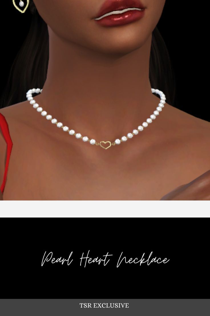 A pearl necklace with a gold heart pendant Sims 4 Female Necklace, Sims 4cc Jewelry, Sims 4 Cc Beaded Necklace, Sims 4 Mods Necklace, Sims 4 Cc Female Necklace, Sims 4 Cc Vivienne Westwood Necklace, Sims Cc Choker, Necklaces Cc Sims 4, Pearl Necklace Sims 4 Cc