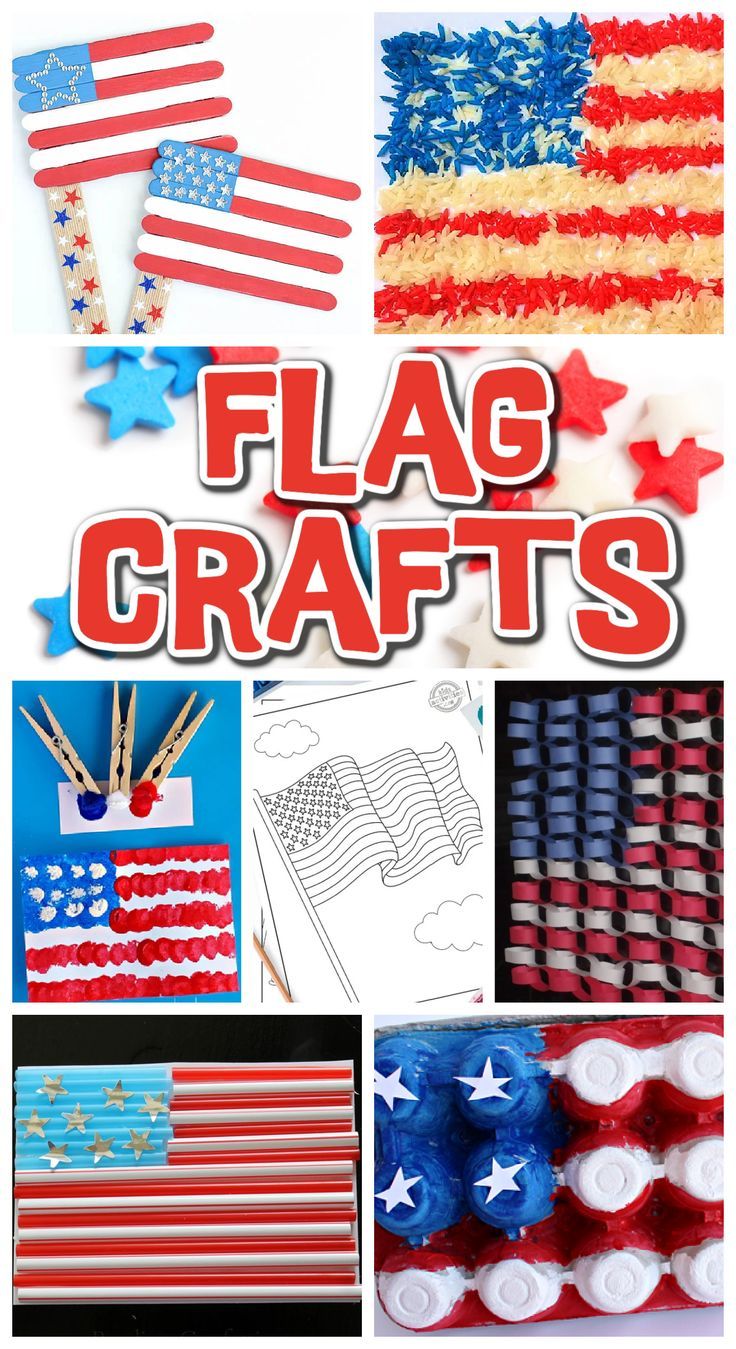 text: flag crafts - Kids Activities Blog - collage of red white and blue American flag crafts for kids including popsicle stick flags, rice flag, painting flag, straw flag and egg carton painted American flag crafts Flag Decoration Ideas For Kids, Diy Veterans Day Crafts, Flag Crafts For Toddlers, American Flag Diy Projects, Diy American Flag Crafts, Veterans Day Crafts For Kids Projects, Veterans Day Decorations Diy, American Flag Art For Kids, Flag Making Ideas For Kids