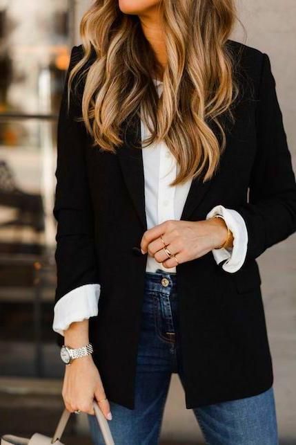 Blazer And Jeans, 일본 패션, Dallas Fashion, Outfits For Work, Winter Outfits For Work, Casual Work Outfits, Mode Inspo, Work Style, Looks Chic