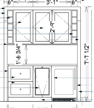 the drawing shows how to draw cabinets in order to fit into each other's space