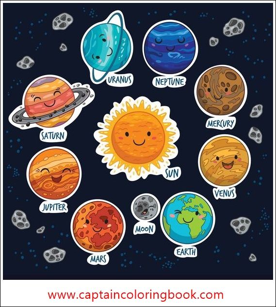 the solar system with different planets and their names in it's center on a dark background