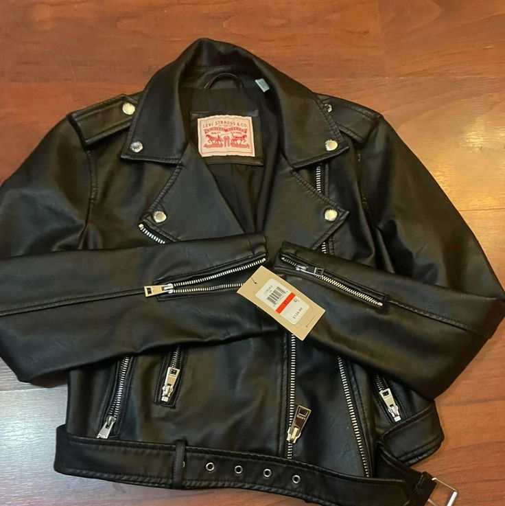 Levis Leather Jacket Brand New Unused Women's Xs Runs A Little Big Though Levi's Fitted Outerwear For Fall, Levi's Long Sleeve Leather Jacket For Fall, Levi's Leather Jacket With Pockets, Levi's Long Sleeve Leather Jacket With Pockets, Levi's Leather Jacket With Long Sleeves And Pockets, Levi's Biker Outerwear For Winter, Levi's Biker Style Winter Outerwear, Levi's Fitted Biker Outerwear, Levi's Long Sleeve Leather Jacket For Spring