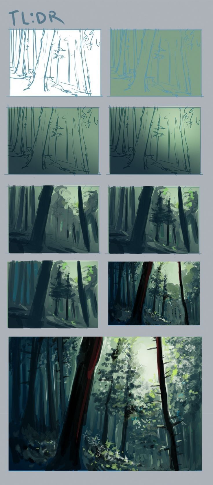 several different images of trees in the woods