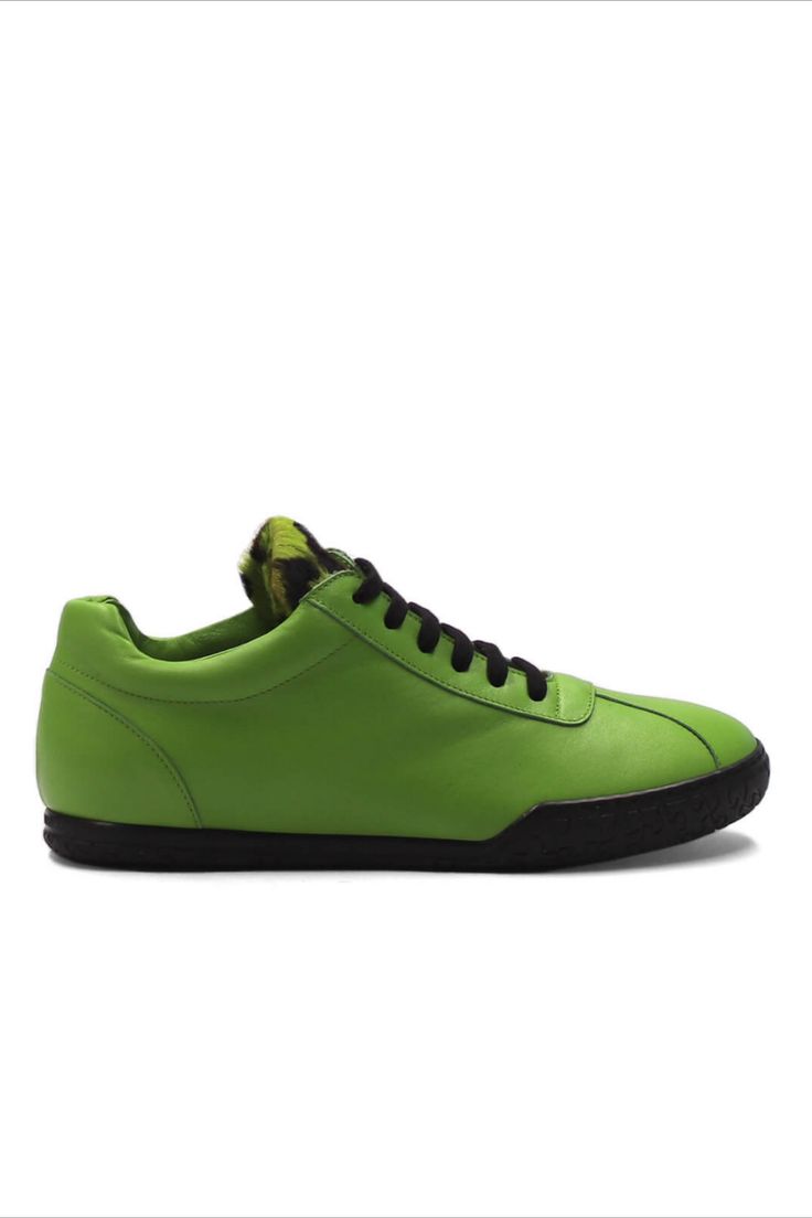 Women's Designer Fashion Sneakers Italian Leather Lime Color Green Sporty Custom Sneakers With Leather Sole, Modern Green High-top Sneakers With Abzorb Midsole, Modern Streetwear Custom Sneakers With Textured Sole, Modern Green Leather Sneakers, Modern Green Sneakers With Rubber Sole, Trendy Green Leather Sneakers, Green Leather Custom Sneakers With Vulcanized Sole, Green Sneakers With Leather Sole For Streetwear, Green Leather Sole Sneakers For Streetwear