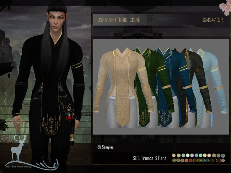 the male character is dressed in all black and has many different colored clothes on display