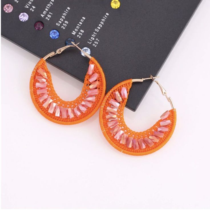 Round Hot Orange Gold Beaded Crystal Boho Chic Hoop Earrings Brand New, Never Worn Metal: Zinc Alloy + Yellow Gold Plated Measurements: 2in Diameter Colorful Beaded Hoop Earrings For Party, Small Hoop Beaded Earrings For Party, Trendy Colorful Beaded Hoop Earrings For Parties, Party Small Hoop Beaded Earrings, Colorful Beads Hoop Earrings For Beach, Orange Small Hoop Earrings For Summer, Bohemian Hoop Earrings For Summer Parties, Party Hoop Beaded Earrings, Summer Orange Small Hoop Earrings