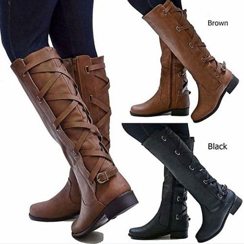 Category:Boots; Upper Materials:PU; Season:Spring,Fall; Heel Type:Chunky Heel; Gender:Women's; Type:Knee High Boots; Style:Classic,Casual,Fashion; Heel Height(inch):1-2; Outsole Materials:Rubber; Occasion:Outdoor,Party; Pattern:Solid Color; Listing Date:10/26/2022; 2024 Trends:Riding Boots,Lace Up Boots,Biker boots; Foot Length:null; Foot Width:null; Size chart date source:Provided by Supplier.; US Size:null; UK Size:14.5; EU Size:50; Heel Height:Low Heel Low Heel Leather Boots, Leather Boots Knee High, High Cowboy Boots, Casual Leather Boots, Knee High Cowboy Boots, Boots Plus Size, Heeled Lace Up Boots, Knight Boots, Boots Knee High