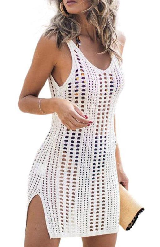 Dámská pletená halenka s dutým tílkem – Valomie Boutique Crochet Beach Dress, Coverup Beach, Sleeveless Outfit, Crochet Cover Up, Swimwear Dress, Womens Bathing Suits, White Crochet, Swimsuit Cover, Cover Up Dress