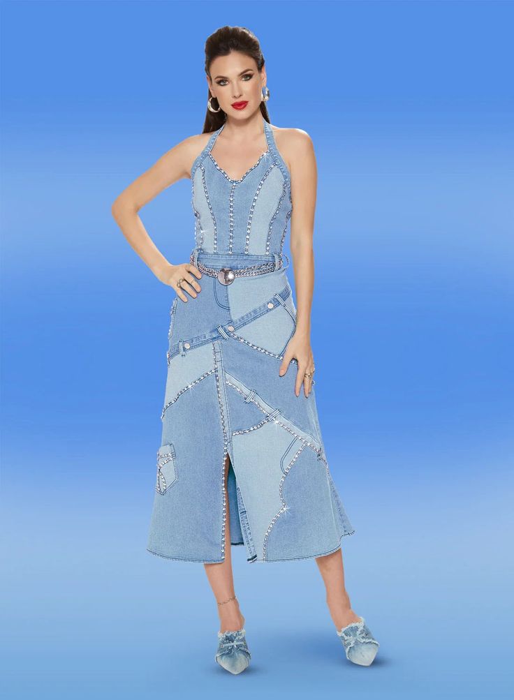 DV Jeans 8480 denim maxi dress 1 Piece Dress, Denim Maxi Dress, Dress Colors, Stretch Denim Fabric, Denim Maxi, Denim Design, Wedding Fashion, Denim Fabric, Jeans Style