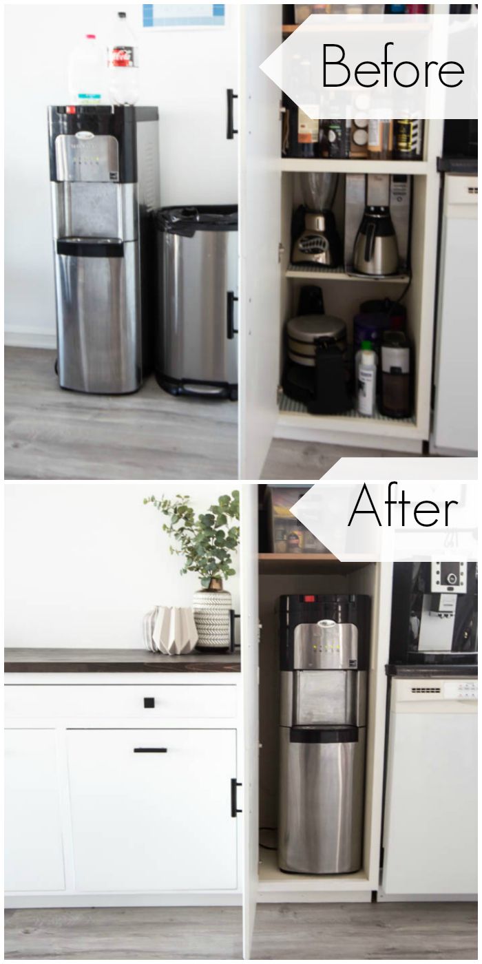 the before and after photos show how to organize your kitchen cabinets with stainless steel appliances