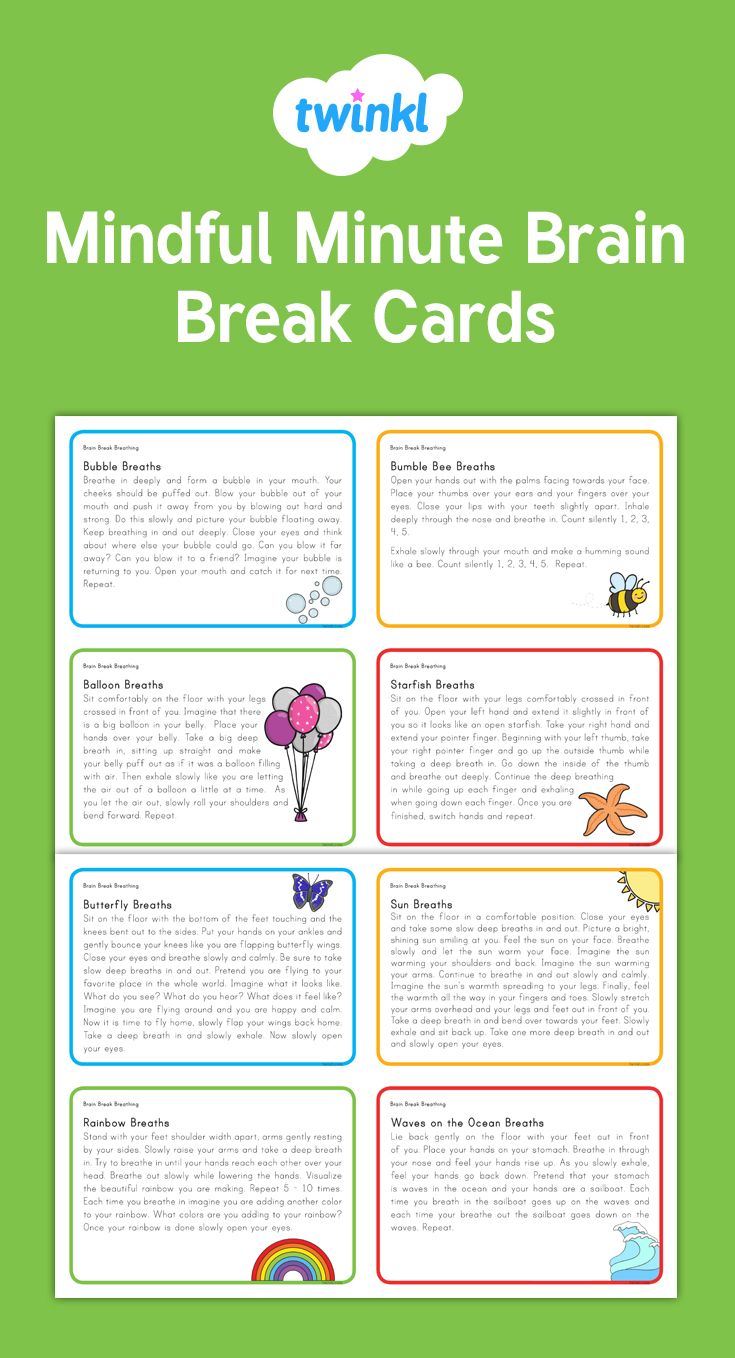 the mindful minute brain break cards for kids to practice their language and writing skills