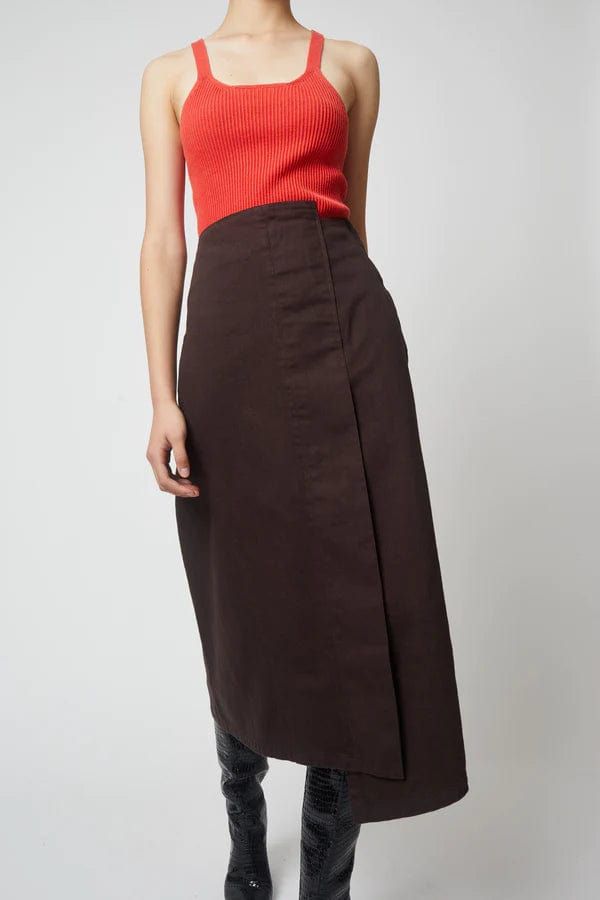 structured asymmetrical skirt side zip closure color: wren fits true to size 100% cotton Skirt Draping, Long Midi, Midi Length Skirts, Asymmetrical Skirt, Wren, Women Skirts Midi, Brown Fashion, Midi Length, Cotton Twill