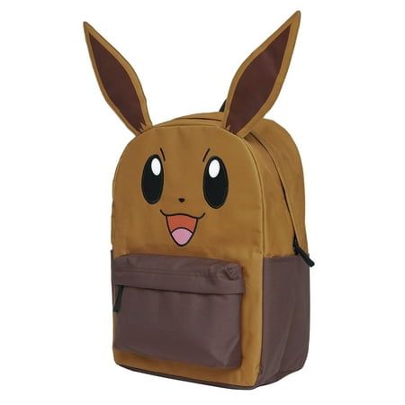 a brown backpack with ears and eyes on it