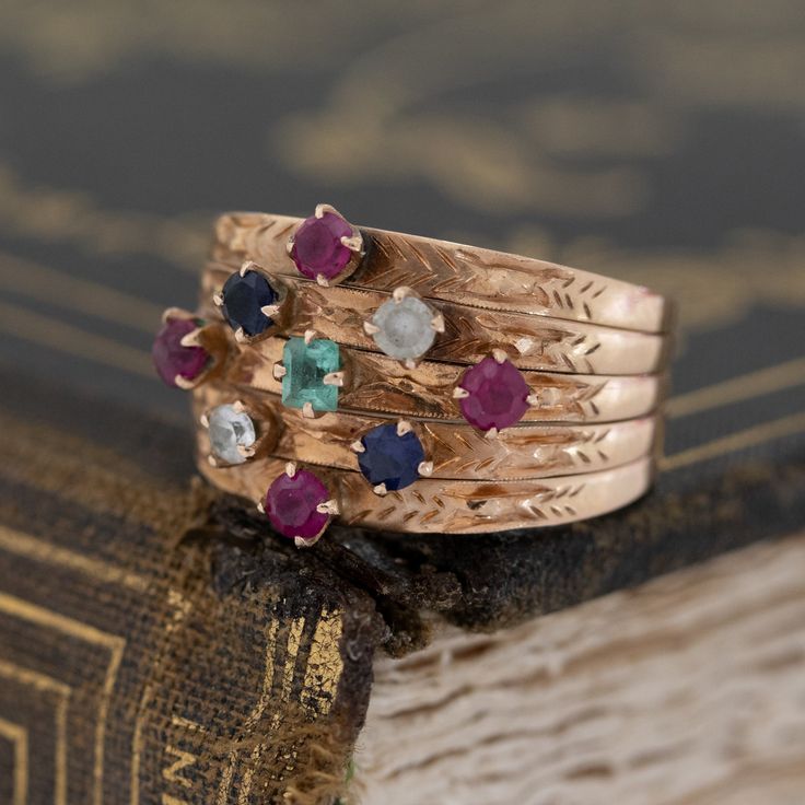 Harem rings come to us from the Victorian era, with a few different theories as to how they came into existence. They are made from 5 smaller bands. All mechanically joined together to create one wider band, often dotted with baby gemstones for a “confetti” appearance. Ours is in vintage rose gold, with the juiciest and brightest little gemstones! This ring is perfect for one who loves to fidget and play with their jewelry - the bands all individually hinge and move around in the most fun way. 1 Modern Mens Rings, Art Jewelry Earrings, Vintage Rose Gold, Bespoke Rings, Antique Watches, Antique Engagement, Vintage Band, Antique Engagement Rings, Mens Band