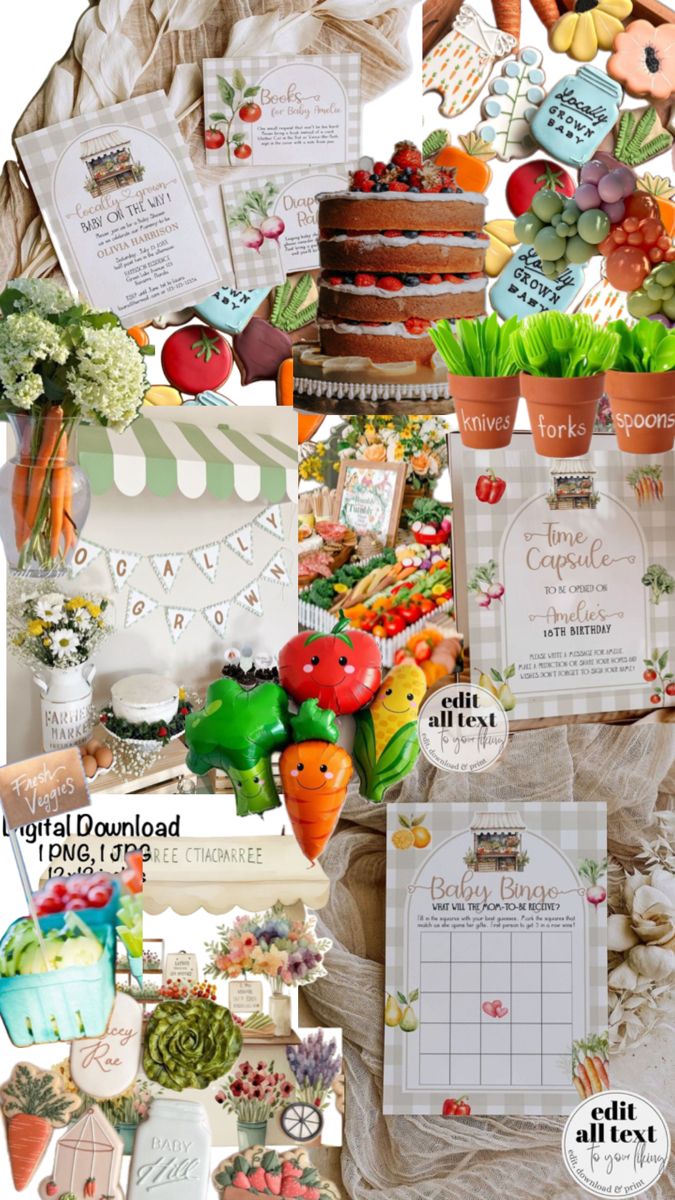 a collage of photos with food and decorations