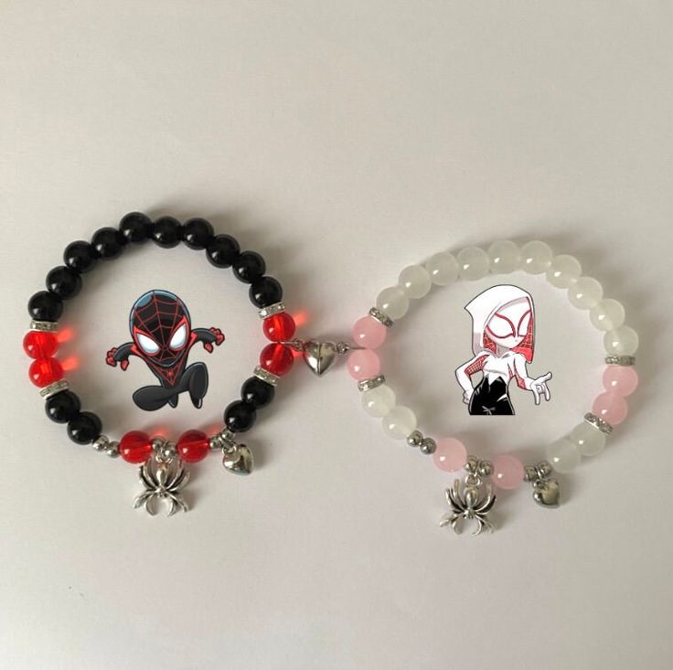 Miles And Gwen Matching Bracelets, Spiderman Bracelet, Friendship Things, Pulseras Ideas, Make Clay Beads, Girly Bracelets, Relationship Bracelets, Matching Couple Bracelets, Diy Jewelry Making Tutorials