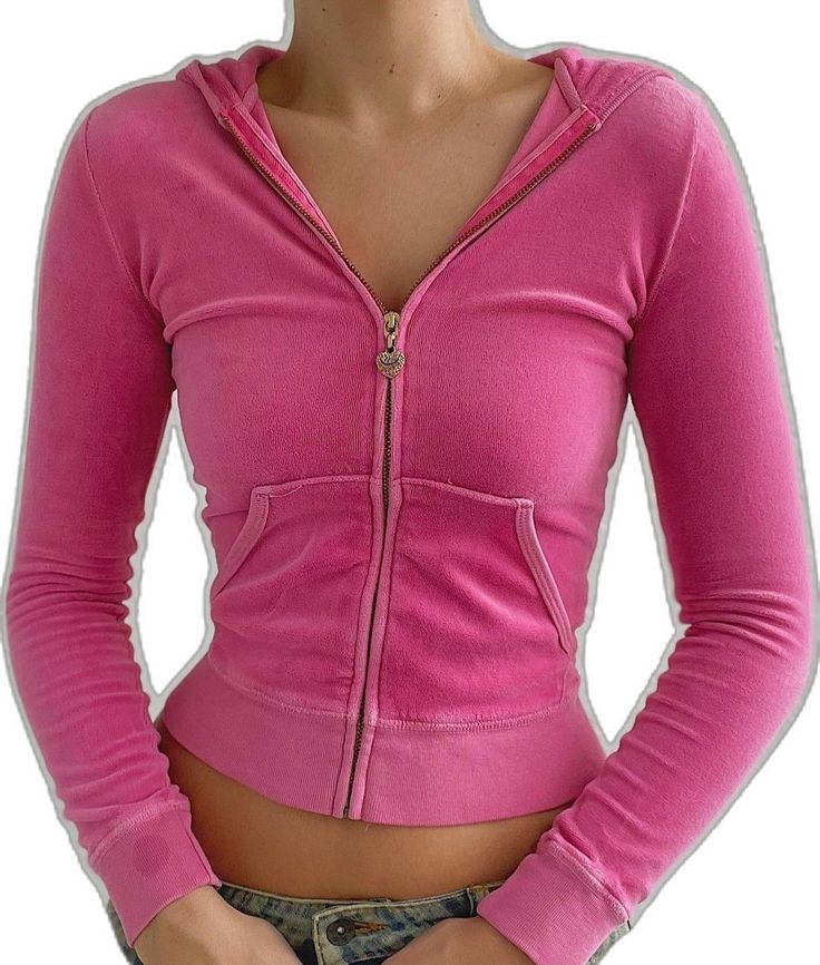 Girly Women, 2000s Clothing, Pink Zip Up Hoodie, Jacket With Hoodie, 2000s Clothes, 2000s Outfits, 2000s Fashion Outfits, Y2k Pink, Hoodie Outfit