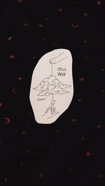 an image of a sticker with the words all here on it and stars in the background