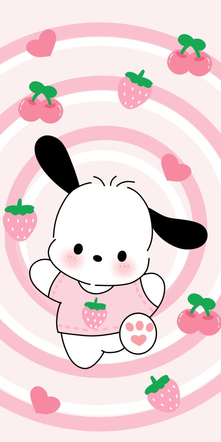 a cartoon bunny with strawberries in the background