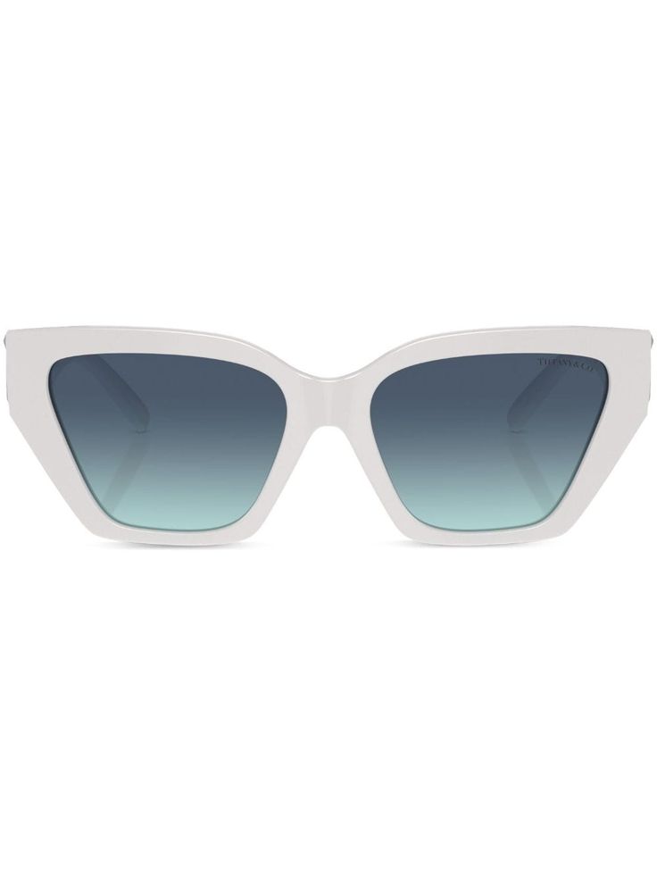 white acetate cat-eye frame blue tinted lenses logo plaque at the arm silver-tone hardware straight arms curved tips UV-protective lenses These glasses come with a protective case. Sunglasses White, Lens Logo, Frame Blue, Versace Outfit, Chanel 2, Demi Fine Jewelry, Iconic Bags, Fine Watches, Cat Eye Frames