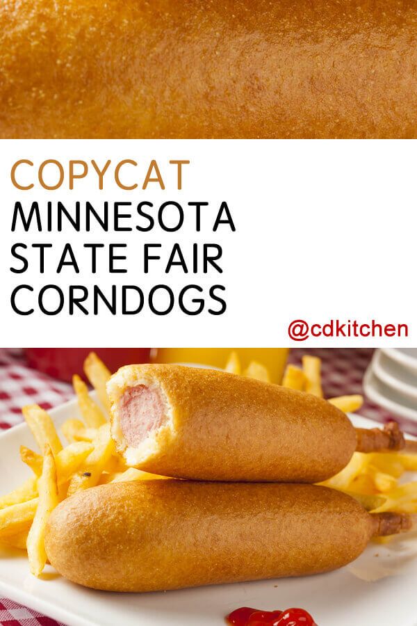 copycat minnesota state fair corn dogs with ketchup and mustard on the side