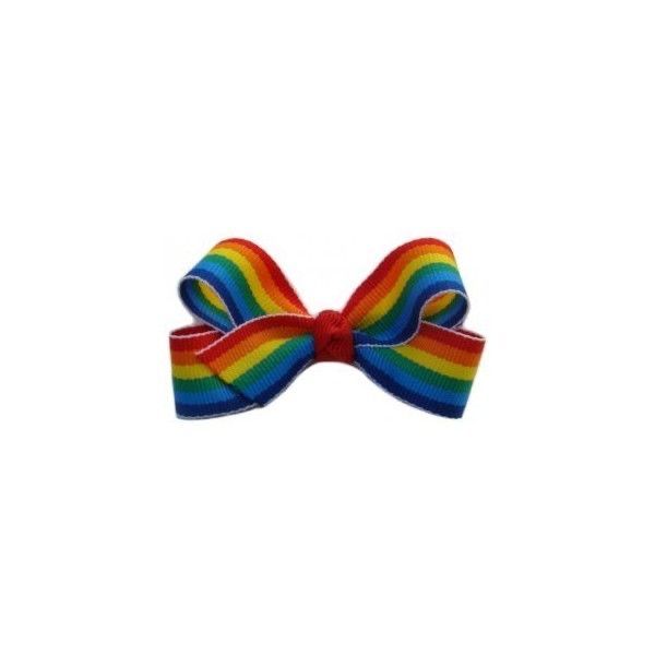 a rainbow colored bow on a white background