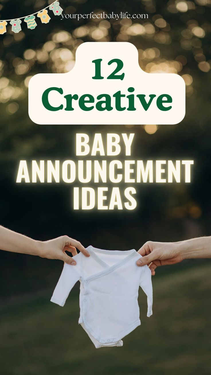 A mom and dad holding a newborn babygrow for an article about 12 creative baby announcement ideas Baby Announcement Cupcakes, Baby Announcement 2025, Family Pregnancy Announcement Ideas, Second Baby Announcing Ideas, Cute Baby Announcements For Family, Baby Surprise Announcement For Husband, Baby Board Announcement, Third Baby Announcement With Siblings, Anouncment Ideas Pregnancy