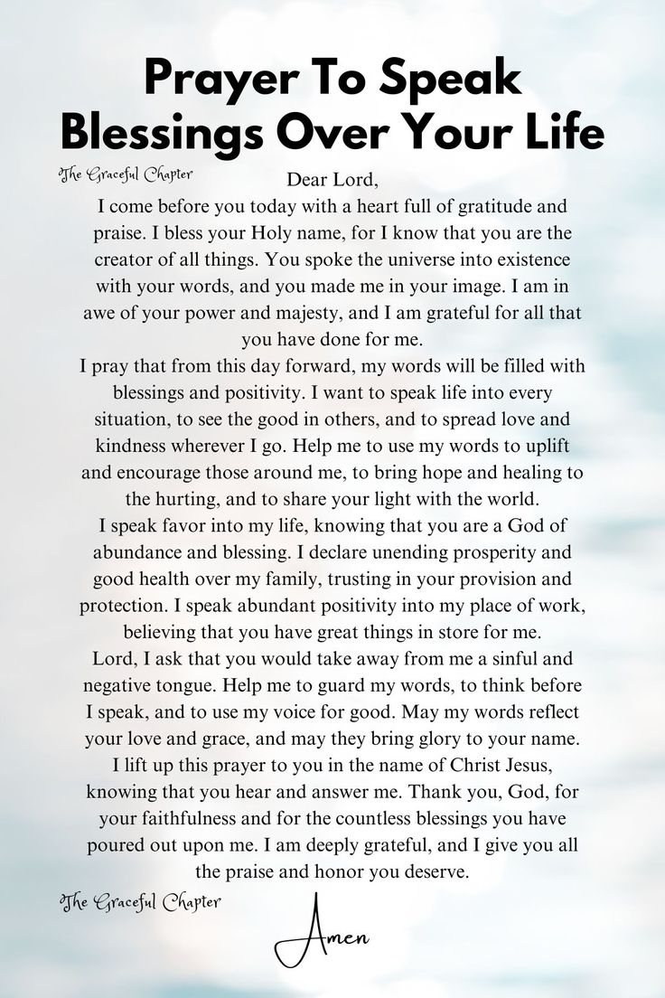 a prayer card with the words, prayer to speak blessing over your life