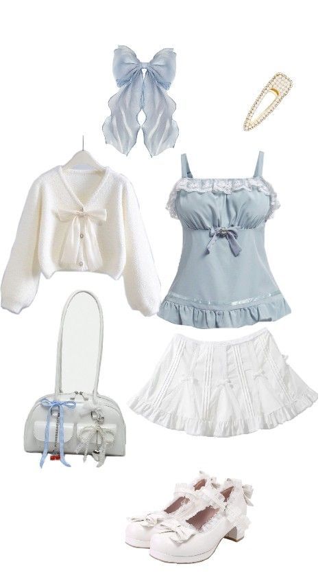 Blue Shoujo Girl Outfit, Summer Shojo Outfits, Shoujo Boy Outfit, Shoujo Outfit Ideas, Bonnie Core, Shojo Girl Outfit, Shojo Outfits, Shoujo Girl Outfit, Shoujo Fashion