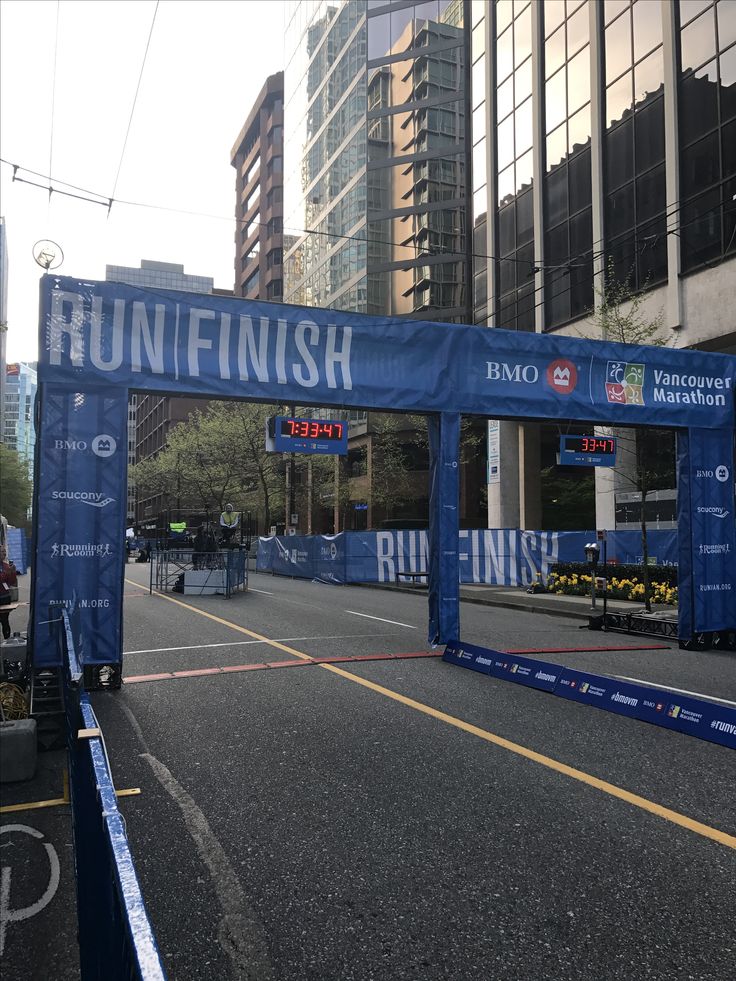 a run finish line in the middle of a city street