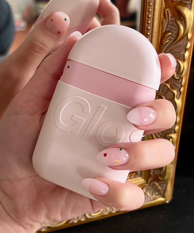 glossier hand cream and manicure. almond nails sheer pink rhinestones festive gold pink Glossier Hand Cream Aesthetic, Glossier Hand Cream, Glossier Perfume, Japan Makeup, Allure Beauty, Glossier You, Pink Perfume, Cream Aesthetic, Hand Care