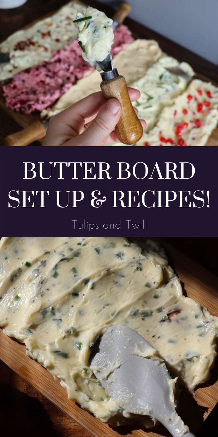 butter board set up and recipe with text overlay