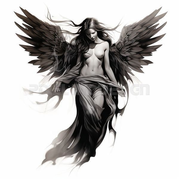 an artistic drawing of a woman with wings