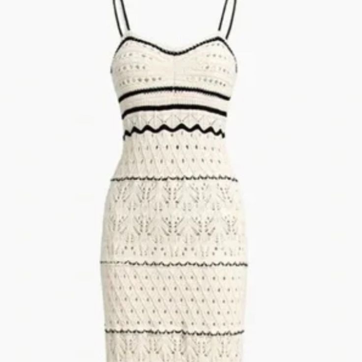 Paros Crochet Eyelet See Through Midi Dress - Wear As If You Were Strolling Through The Greek Islands! Soft Buttery Cream Colored Knit Lace With Black Trim Accents. Spaghetti Straps, Pull On Style Size Large 8/10 Approx 30.7" Bust, 31.5" Waist, 35.8" Hip And 45.7" Length Never Been Worn/Excellent Condition Elegant Pointelle Knit Crochet Dress For Vacation, Chic White Crochet Dress With Pointelle Knit, Chic Beige Crochet Midi Dress, Chic Beige Midi Crochet Dress, Chic Beige Crochet Knit Dress, Chic Beige Crochet Lace Dress, Chic Cream Crochet Midi Dress, Chic Cream Midi Crochet Dress, Elegant Beige Crochet Dress With Crochet Trim