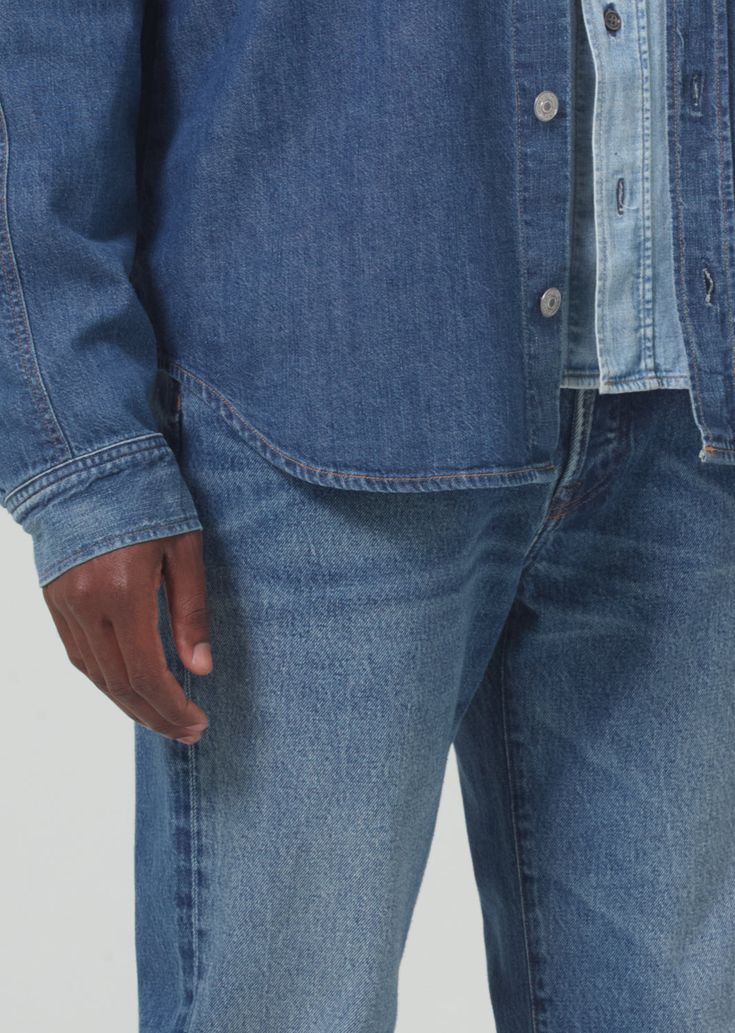 Crafted for all-day comfort, our Finn relaxed rise jean is easy through the top block with an ultra-relaxed rise and a slightly tapered leg. This fit is true to size. Looks Like: Medium indigo with whiskering and fading throughoutFeels Like: Heavyweight denim with a soft hand Tapered Jeans, Soft Hands, Shirt Accessories, Medium Blue, Tapered Legs, The Top, Mid Rise, Inside Out, Top Shirt