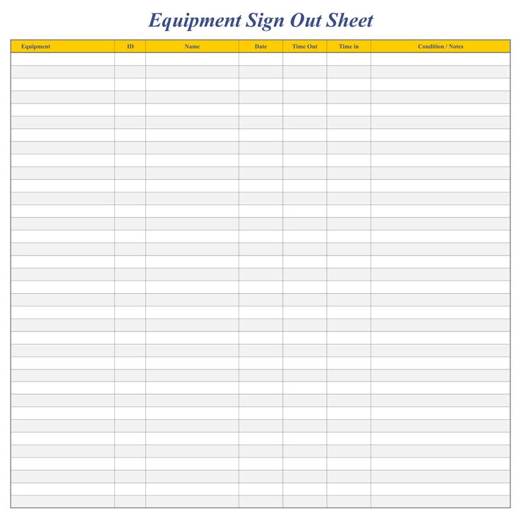 an equipment sign out sheet is shown