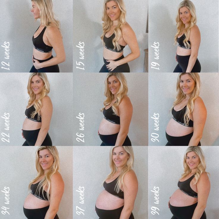 a pregnant woman poses for pictures in her black and white swimsuit with six different angles