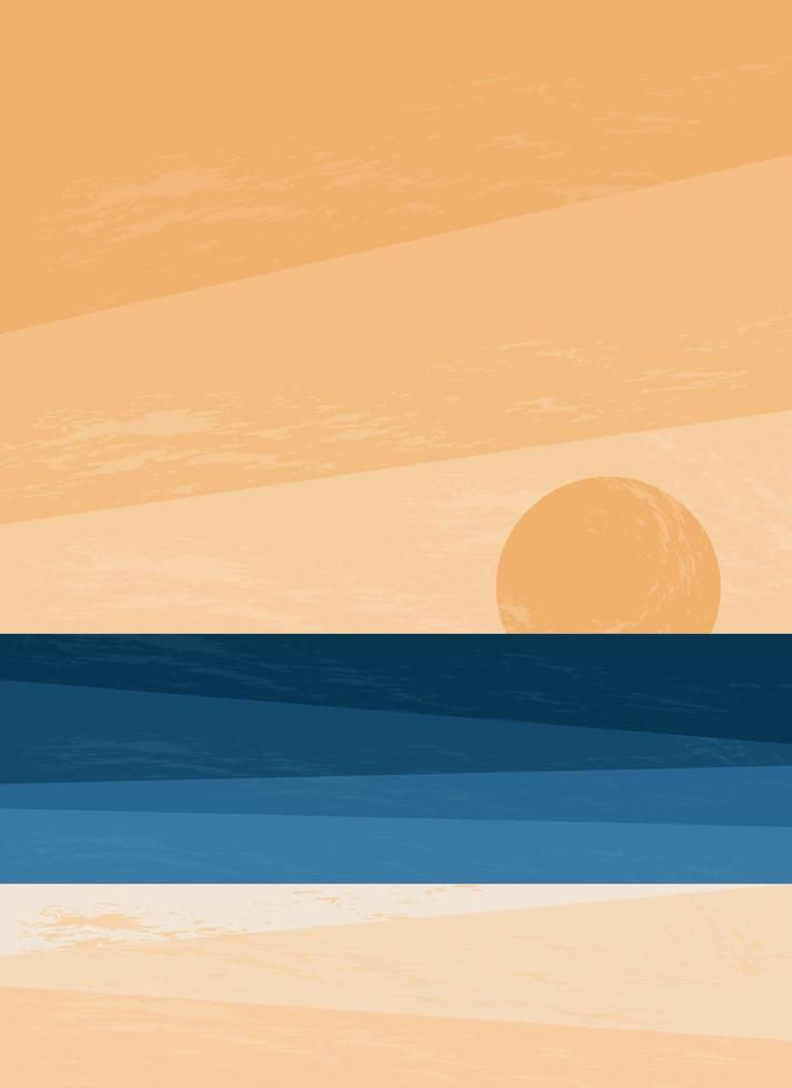 Sunset and sunrise at sea. Water surface sandy beach. Ocean abstract stylish background with tropical coastline. Blue water and sky of different shades. Senior Events, Sunrise Graphic, Brand Theme, Sunset And Sunrise, Stylish Background, Graphical Design, Sea Sunrise, Vector Landscape, Harry Potter Painting