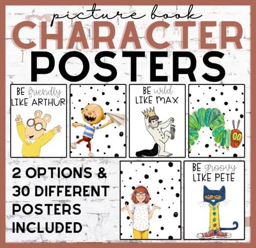 the book character posters for children's books and other things to do with them