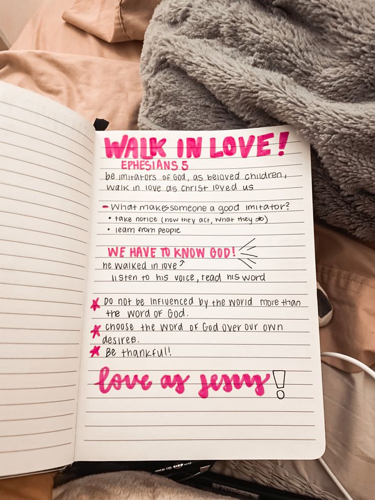 an open notebook with writing on it and the words'walk in love? '